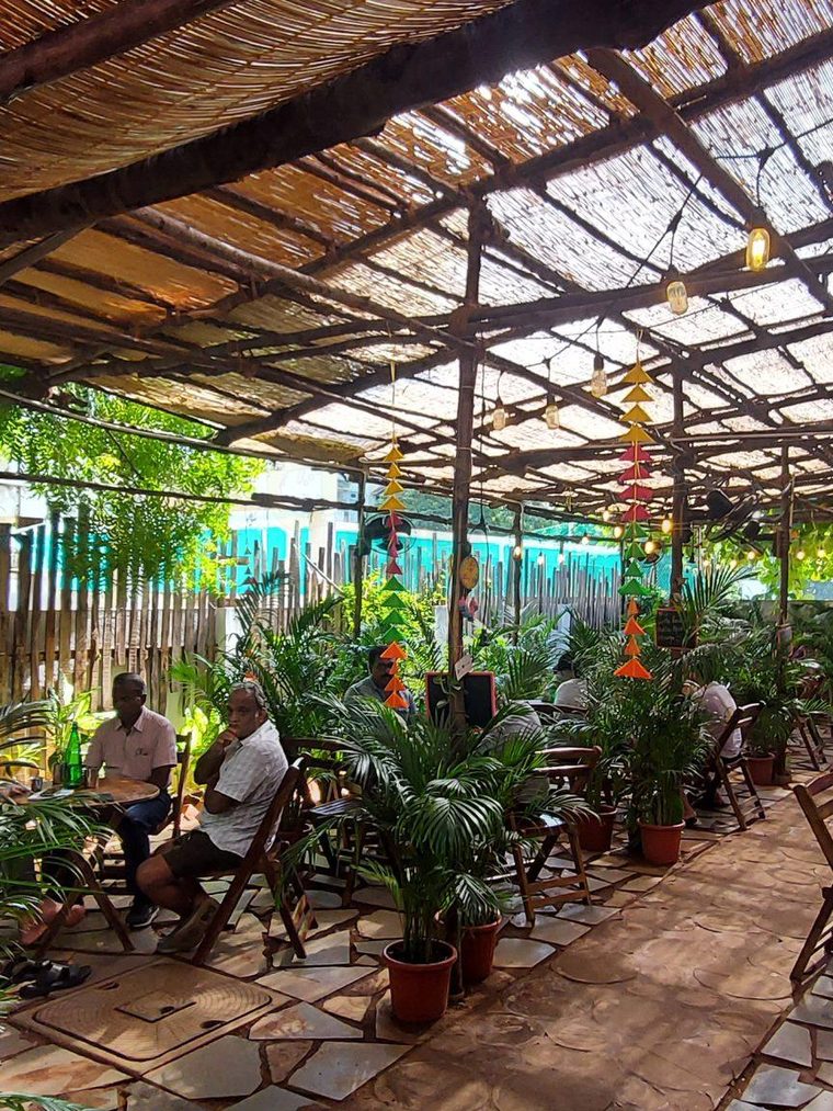 The bamboo-roofed courtyard at Kaylir Canteen